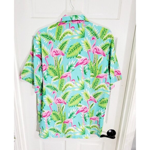 India Boutique Mens Turquoise Pink Flamingo Hawaiian Shirts Short Sleeve Size L - Picture 4 of 10